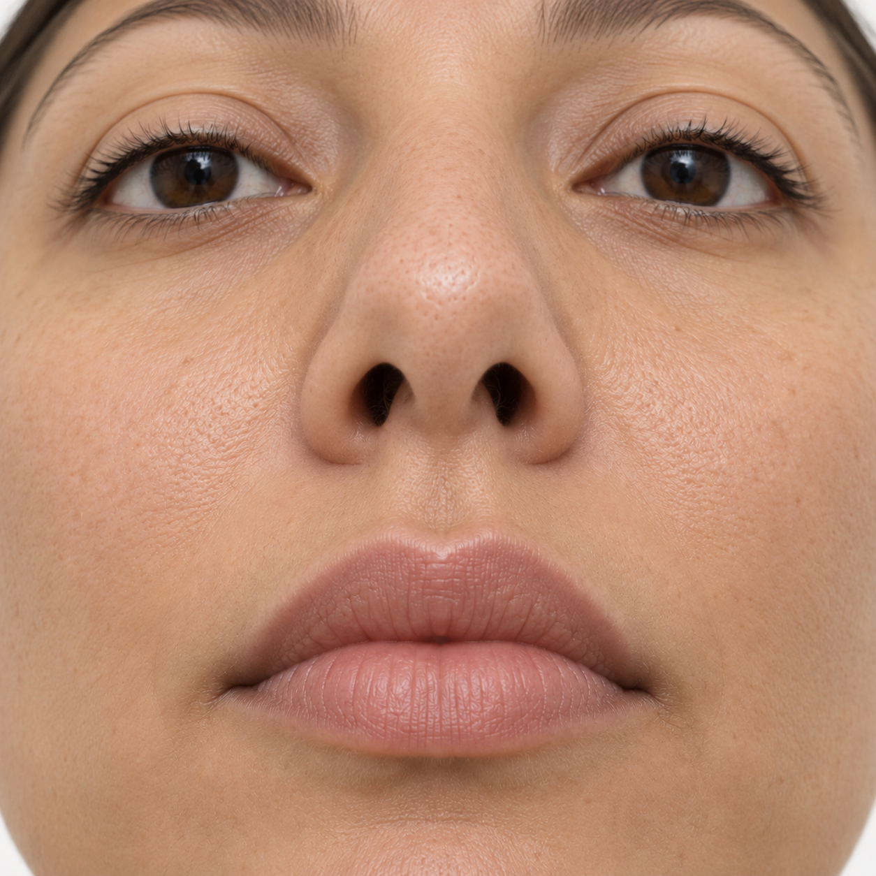 Low-angle illustration showing narrow nostril entrances without external support